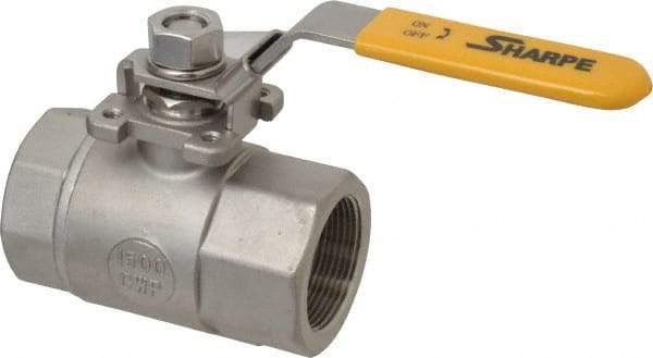 Sharpe Valves - 1-1/2" Pipe, Standard Port, Stainless Steel Steam Service Ball Valve - 1 Piece, Inline - One Way Flow, FNPT x FNPT Ends, Locking Lever Handle, 1,500 WOG, 250 WSP - All Tool & Supply