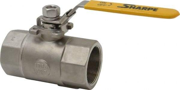 Sharpe Valves - 2" Pipe, Standard Port, Stainless Steel Steam Service Ball Valve - 1 Piece, Inline - One Way Flow, FNPT x FNPT Ends, Locking Lever Handle, 1,500 WOG, 250 WSP - All Tool & Supply