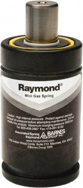 Associated Spring Raymond - M6 Fill Port, M6 Mt Hole, 15mm Rod Diam, 38mm Diam, 50mm Max Stroke, Black Nitrogen Gas Spring Cylinder - 100mm Body Length, 150mm OAL, 790 Lb Full Stroke Spring Force, 725 psi Initial Charge - All Tool & Supply