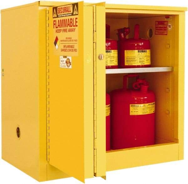 Securall Cabinets - 2 Door, 1 Shelf, Yellow Steel Standard Safety Cabinet for Flammable and Combustible Liquids - 35" High x 36" Wide x 24" Deep, Sliding Door, 3 Point Key Lock, 30 Gal Capacity - All Tool & Supply