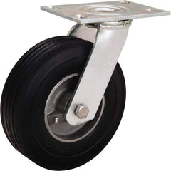 Hamilton - 8" Diam x 2" Wide, Rubber Swivel Caster - 500 Lb Capacity, Top Plate Mount, 4-1/2" x 6-1/4" Plate, Straight Roller Bearing - All Tool & Supply