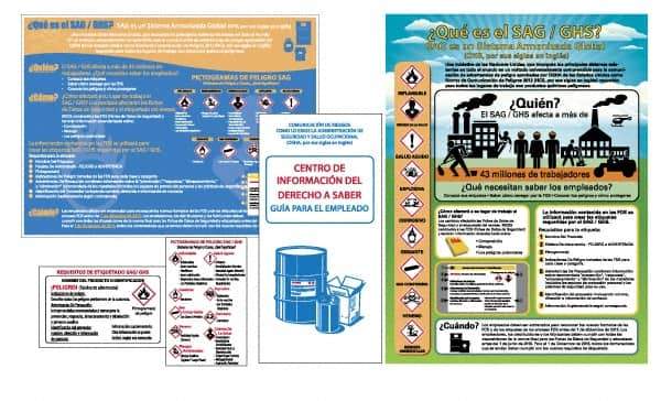 NMC - GHS General Safety & Accident Prevention Training Kit - Spanish, 18" Wide x 24" High, White Background, Includes What is GHS Poster, GHS Pictogram, Booklets, Wallet Cards - All Tool & Supply