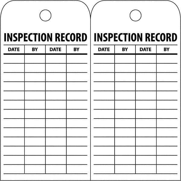 NMC - 3" High x 6" Long, INSPECTION RECORD, English Safety & Facility Inspection Tag - Tag Header: Notice, 2 Sides, White Poly - All Tool & Supply