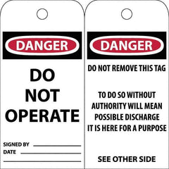 NMC - 3" High x 6" Long, DANGER \x96 DO NOT OPERATE, English Safety & Facility Accident Prevention Tag - Tag Header: Danger, 2 Sides, White Poly - All Tool & Supply