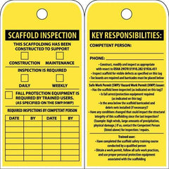 NMC - 3" High x 6" Long, SCAFFOLD INSPECTION, English Safety & Facility Inspection Tag - Tag Header: Notice, 2 Sides, Yellow Poly - All Tool & Supply