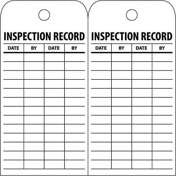 NMC - 3" High x 6" Long, INSPECTION RECORD, English Safety & Facility Inspection Tag - Tag Header: Notice, 2 Sides, White Poly - All Tool & Supply