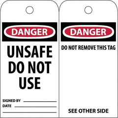 NMC - 3" High x 6" Long, DANGER \x96 UNSAFE DO NOT USE, English Safety & Facility Accident Prevention Tag - Tag Header: Danger, 2 Sides, White Poly - All Tool & Supply