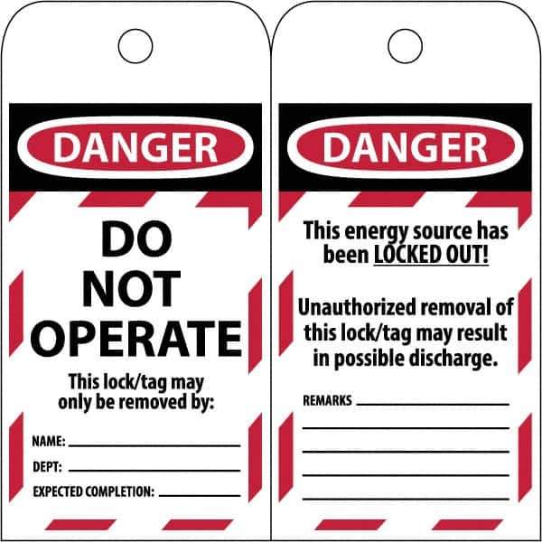 NMC - 3" High x 6" Long, DANGER \x96 DO NOT OPERATE, English Safety & Facility Lockout Tag - Tag Header: Danger, 2 Sides, Black & Red Poly - All Tool & Supply