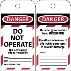 NMC - 3" High x 6" Long, DANGER \x96 DO NOT OPERATE, English Safety & Facility Lockout Tag - Tag Header: Danger, 2 Sides, Black & Red Poly - All Tool & Supply