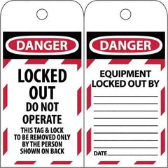 NMC - 3" High x 6" Long, LOCKED OUT - DO NOT OPERATE, English Safety & Facility Lockout Tag - Tag Header: Danger, 2 Sides, Black & Red Poly - All Tool & Supply