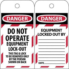 NMC - 3" High x 6" Long, DANGER - THIS TAG & LOCK TO BE REMOVED ONLY BY THE PERSON SHOWN, English Safety & Facility Lockout Tag - Tag Header: Danger, 2 Sides, Black & Red Poly - All Tool & Supply