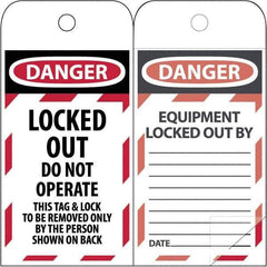 NMC - 3" High x 6" Long, LOCKED OUT - DO NOT OPERATE, English Safety & Facility Lockout Tag - Tag Header: Danger, 2 Sides, Black & Red Poly - All Tool & Supply