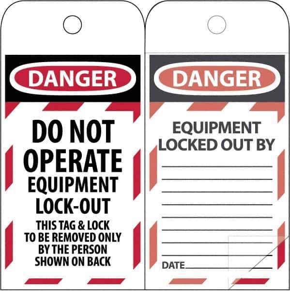 NMC - 3" High x 6" Long, DANGER - THIS TAG & LOCK TO BE REMOVED ONLY BY THE PERSON SHOWN, English Safety & Facility Lockout Tag - Tag Header: Danger, 2 Sides, Black & Red Poly - All Tool & Supply