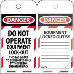 NMC - 3" High x 6" Long, DANGER - THIS TAG & LOCK TO BE REMOVED ONLY BY THE PERSON SHOWN, English Safety & Facility Lockout Tag - Tag Header: Danger, 2 Sides, Black & Red Poly - All Tool & Supply