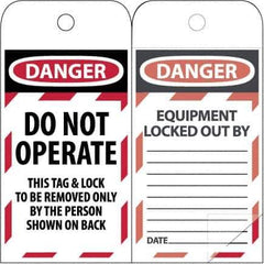 NMC - 3" High x 6" Long, DANGER - THIS TAG & LOCK TO BE REMOVED ONLY BY THE PERSON SHOWN, English Safety & Facility Lockout Tag - Tag Header: Danger, 2 Sides, Black & Red Poly - All Tool & Supply