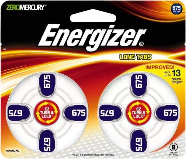 Energizer - Size 675, Zinc Air, 1 Pack, Hearing Aid Battery - 1.4 Volts, Button Tab Terminal, PR44 - All Tool & Supply