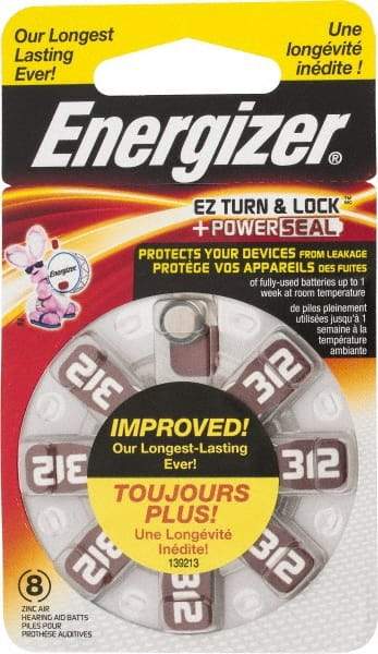 Energizer - Size 312, Zinc Air, 1 Pack, Hearing Aid Battery - 1.4 Volts, Button Tab Terminal, PR41 - All Tool & Supply