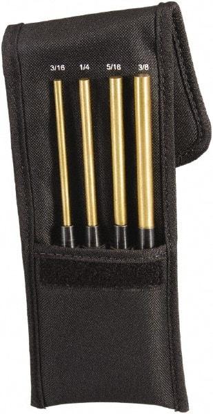 Starrett - 4 Piece, 3/16 to 3/8", Pin Punch Set - Round Shank, Brass, Comes in Pouch - All Tool & Supply