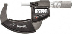 Starrett - 1 to 2" Range, Standard Throat IP67 Electronic Outside Micrometer - Friction Thimble, Carbide Face, CR2032 Battery - All Tool & Supply