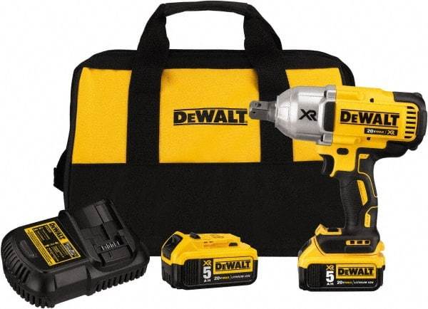 DeWALT - 3/4" Drive 20 Volt Mid-Handle Cordless Impact Wrench & Ratchet - 400/900/1,200 RPM, 0 to 2,400 BPM, 700 Ft/Lb Torque, 2 Lithium-Ion Batteries Included - All Tool & Supply