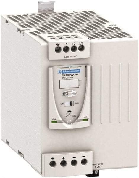 Schneider Electric - 480 Watt, 20 Amp, 380 to 500 VAC Input, 24 VDC Output, DIN Rail Power Supply - Screw Connection, 165mm Wide x 155mm Deep x 143mm High, 92-100% Efficiency, Green LED Output, Red LED Output - All Tool & Supply