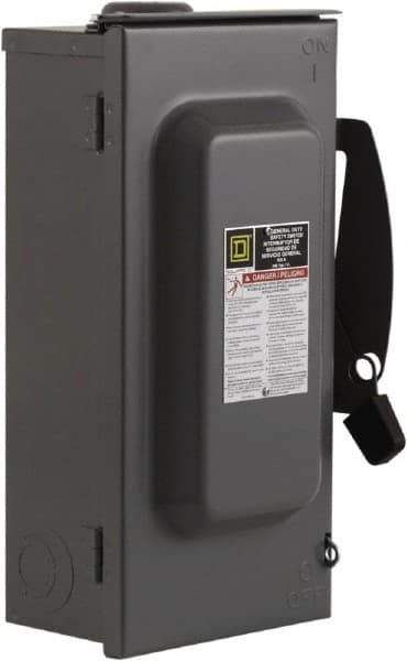 Square D - 100 Amp, 240 V, 3 Pole Fused Safety Switch - NEMA 3R, 15 hp at 240 VAC (Single Phase), 30 hp at 240 VAC (Triple Phase), 3PST Contact Form - All Tool & Supply