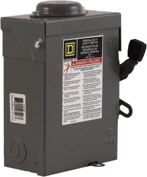 Square D - 30 Amp, 240 V, 3 Pole Fused Safety Switch - NEMA 3R, 3 hp at 240 VAC (Single Phase), 7.5 hp at 240 VAC (Triple Phase), 3PST Contact Form - All Tool & Supply