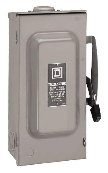 Square D - 100 Amp, 240 V, 2 Pole Fused Safety Switch - NEMA 3R, 15 hp at 240 VAC (Single Phase), 30 hp at 240 VAC (Triple Phase), DPST Contact Form - All Tool & Supply