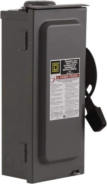 Square D - 60 Amp, 240 V, 2 Pole Fused Safety Switch - NEMA 3R, 10 hp at 240 VAC (Single Phase), 15 hp at 240 VAC (Triple Phase), DPST Contact Form - All Tool & Supply