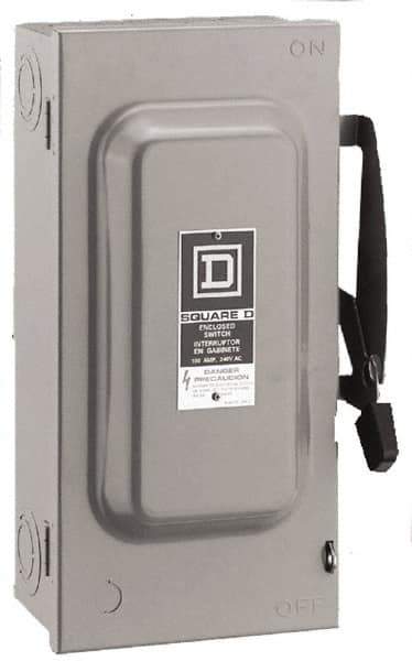 Square D - 60 Amp, 240 V, 2 Pole Fused Safety Switch - NEMA 1, 10 hp at 240 VAC (Single Phase), 15 hp at 240 VAC (Triple Phase), DPST Contact Form - All Tool & Supply