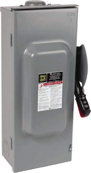 Square D - 100 Amp, 600 VAC/VDC, 3 Pole Fused Safety Switch - NEMA 3R, 30 hp at 480 VAC (Single Phase), 75 hp at 600 VAC, 50 hp at 600 VDC (Triple Phase), 3PST Contact Form - All Tool & Supply