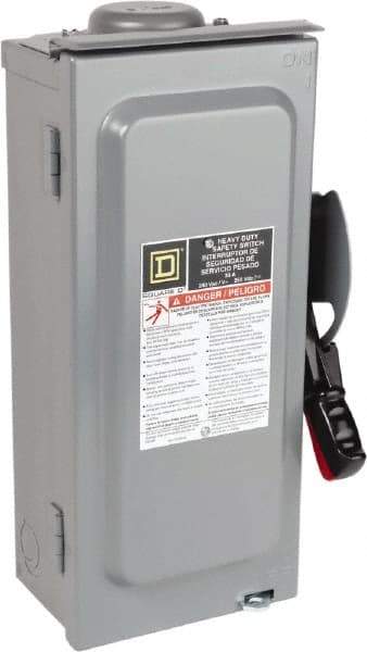 Square D - 30 Amp, 240 VAC, 250 VDC, 3 Pole Fused Safety Switch - NEMA 3R, 3 hp at 240 VAC (Single Phase), 7.5 hp at 240 VAC, 5 hp at 250 VDC (Triple Phase), 3PST Contact Form - All Tool & Supply