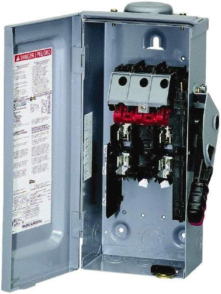 Square D - 30 Amp, 240 VAC, 250 VDC, 2 Pole Fused Safety Switch - NEMA 3R, 3 hp at 240 VAC (Single Phase), 7.5 hp at 240 VAC, 5 hp at 250 VDC (Triple Phase), DPST Contact Form - All Tool & Supply