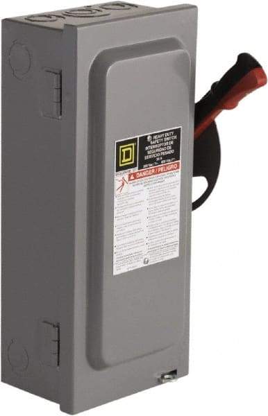 Square D - 30 Amp, 600 VAC/VDC, 3 Pole Fused Safety Switch - NEMA 1, 7.5 hp at 480 VAC, 5 hp at 250 VDC (Single Phase), 20 hp at 600 VAC, 10 hp at 600 VDC (Triple Phase), 3PST Contact Form - All Tool & Supply