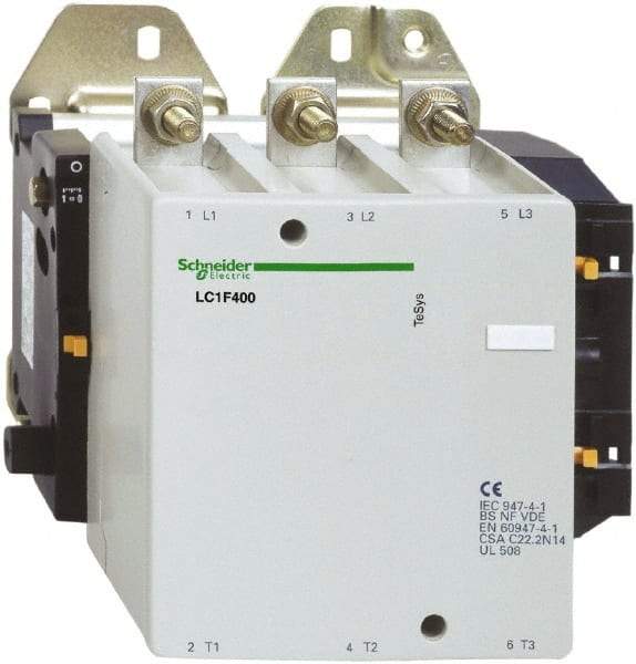 Schneider Electric - 3 Pole, 120 Coil VAC, 400 Amp at 440 VAC, Nonreversible IEC Contactor - Bureau Veritas, CCC, CSA, DNV, EN/IEC 60947-1, EN/IEC 60947-4-1, GL, JEM 1038, LROS, RINA, RMRoS, RoHS Compliant, UL Listed - All Tool & Supply