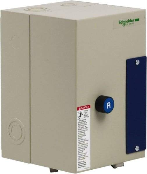 Schneider Electric - 3 Pole, 32 Amp, 120 Coil VAC, Nonreversible Enclosed IEC Motor Starter - 1 Phase Hp: 2 at 120 VAC, 5 at 240 VAC, 3 Phase Hp: 10 at 208 VAC, 10 at 230 VAC, 20 at 460 VAC, 25 at 575 VAC - All Tool & Supply