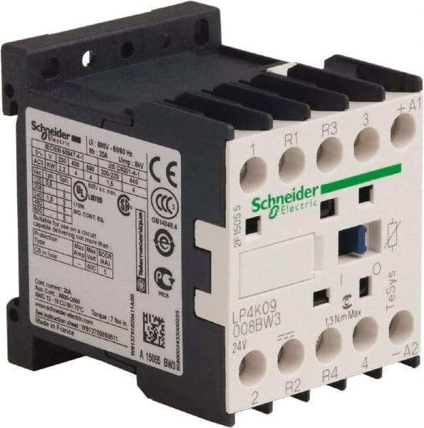 Schneider Electric - 4 Pole, 24 Coil VDC, 16 Amp at 690 VAC and 20 Amp at 440 VAC, Nonreversible IEC Contactor - BS 5424, CSA, IEC 60947, NF C 63-110, RoHS Compliant, UL Listed, VDE 0660 - All Tool & Supply