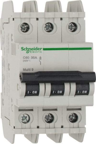 Schneider Electric - 35 Amp, 125 VDC, 240 VAC, 60 VDC, 3 Pole, DIN Rail Mount, Fixed Mount Miniature Circuit Breaker - Thermal Magnetic Trip, Multiple Breaking Capacity Ratings, 73mm Deep x 107mm High x 54mm Wide - All Tool & Supply