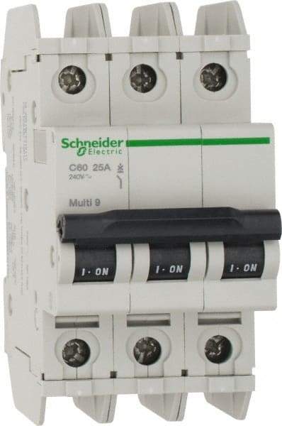 Schneider Electric - 25 Amp, 125 VDC, 240 VAC, 60 VDC, 3 Pole, DIN Rail Mount, Fixed Mount Miniature Circuit Breaker - Thermal Magnetic Trip, Multiple Breaking Capacity Ratings, 73mm Deep x 107mm High x 54mm Wide - All Tool & Supply