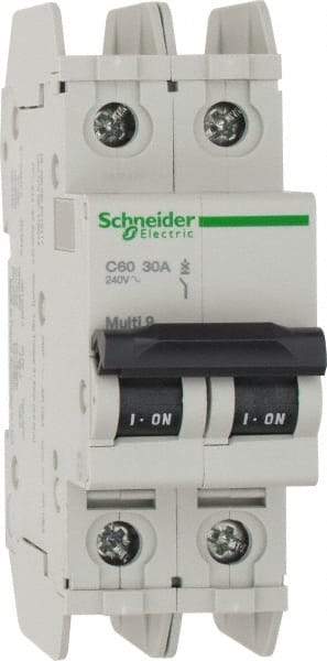 Schneider Electric - 30 Amp, 125 VDC, 240 VAC, 60 VDC, 1 Pole, DIN Rail Mount, Fixed Mount Miniature Circuit Breaker - Thermal Magnetic Trip, Multiple Breaking Capacity Ratings, 73mm Deep x 107mm High x 36mm Wide - All Tool & Supply