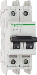 Schneider Electric - 8 Amp, 125 VDC, 240 VAC, 60 VDC, 1 Pole, DIN Rail Mount, Fixed Mount Miniature Circuit Breaker - Thermal Magnetic Trip, Multiple Breaking Capacity Ratings, 73mm Deep x 107mm High x 36mm Wide - All Tool & Supply