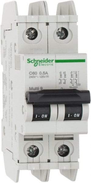 Schneider Electric - 0.50 Amp, 125 VDC, 240 VAC, 60 VDC, 1 Pole, DIN Rail Mount, Fixed Mount Miniature Circuit Breaker - Thermal Magnetic Trip, Multiple Breaking Capacity Ratings, 73mm Deep x 107mm High x 36mm Wide - All Tool & Supply