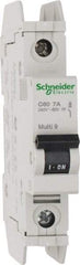 Schneider Electric - 7 Amp, 125 VDC, 240 VAC, 60 VDC, 1 Pole, DIN Rail Mount, Fixed Mount Miniature Circuit Breaker - Thermal Magnetic Trip, Multiple Breaking Capacity Ratings, 73mm Deep x 107mm High x 18mm Wide - All Tool & Supply