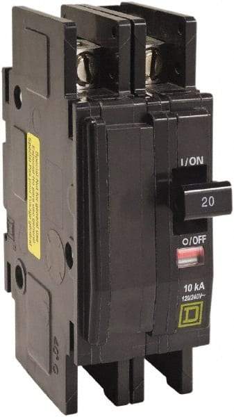 Square D - 25 Amp, 120/240 VAC, 2 Pole, DIN Rail Mounted, Flush Mount, Surface Mount Miniature Circuit Breaker - Thermal Magnetic Trip, 10 kA at 120/240 VAC Breaking Capacity, 14-2 (Aluminum), 14-2 (Copper) AWG, 74mm Deep x 103mm High x 19mm Wide - All Tool & Supply