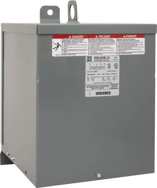 Square D - 1 Phase, 480 Volt Input, 120/240 VAC Output, 60 Hz, 5 kVA, General Purpose Transformer - 3R NEMA Rating, 9.75 Inch Wide x 11-3/4 Inch Deep x 14-3/4 Inch High, Wall Mount - All Tool & Supply