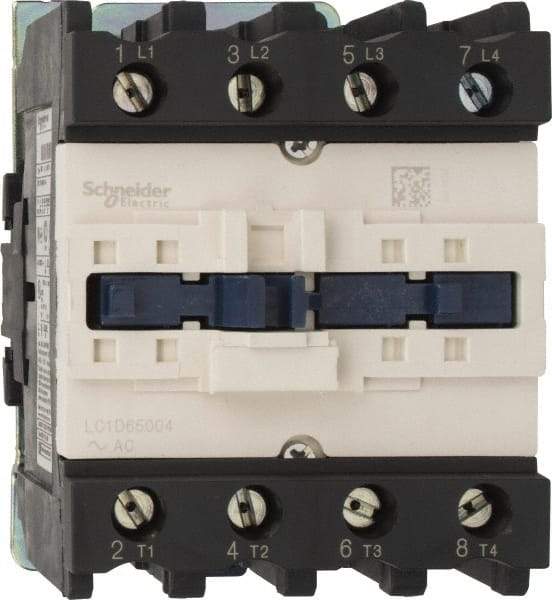 Schneider Electric - 4 Pole, 110 Coil VAC at 50/60 Hz, 80 Amp, Nonreversible IEC Contactor - 1 Phase hp: 10 at 230/240 VAC, 5 at 115 VAC, 3 Phase hp: 20 at 200/208 VAC, 20 at 230/240 VAC, 50 at 460/480 VAC, 50 at 575/600 VAC - All Tool & Supply