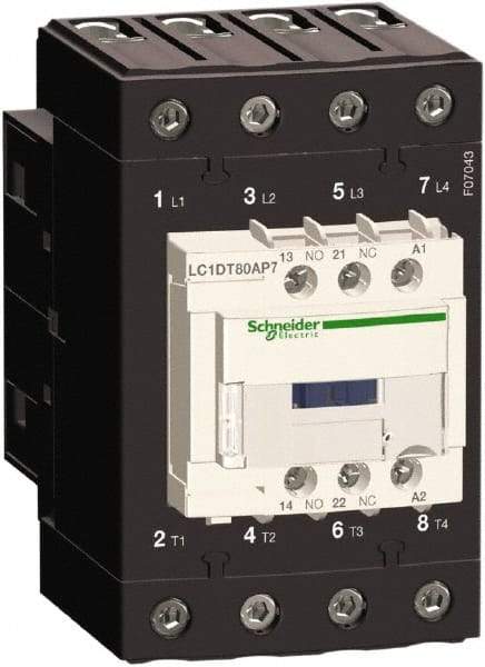 Schneider Electric - 4 Pole, 120 Coil VAC at 50/60 Hz, 80 Amp at 440 VAC, Nonreversible IEC Contactor - Bureau Veritas, CCC, CSA, CSA C22.2 No. 14, DNV, EN/IEC 60947-4-1, EN/IEC 60947-5-1, GL, GOST, LROS, RINA, UL 508, UL Listed - All Tool & Supply