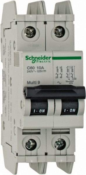 Schneider Electric - 10 Amp, 125 VDC, 240 VAC, 60 VDC, 1 Pole, DIN Rail Mount, Fixed Mount Miniature Circuit Breaker - Thermal Magnetic Trip, Multiple Breaking Capacity Ratings, 73mm Deep x 107mm High x 36mm Wide - All Tool & Supply