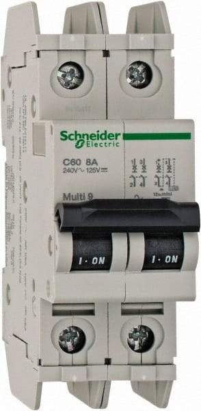 Schneider Electric - 8 Amp, 125 VDC, 240 VAC, 60 VDC, 1 Pole, DIN Rail Mount, Fixed Mount Miniature Circuit Breaker - Thermal Magnetic Trip, Multiple Breaking Capacity Ratings, 73mm Deep x 107mm High x 36mm Wide - All Tool & Supply