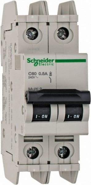 Schneider Electric - 0.50 Amp, 125 VDC, 240 VAC, 60 VDC, 1 Pole, DIN Rail Mount, Fixed Mount Miniature Circuit Breaker - Thermal Magnetic Trip, Multiple Breaking Capacity Ratings, 73mm Deep x 107mm High x 36mm Wide - All Tool & Supply